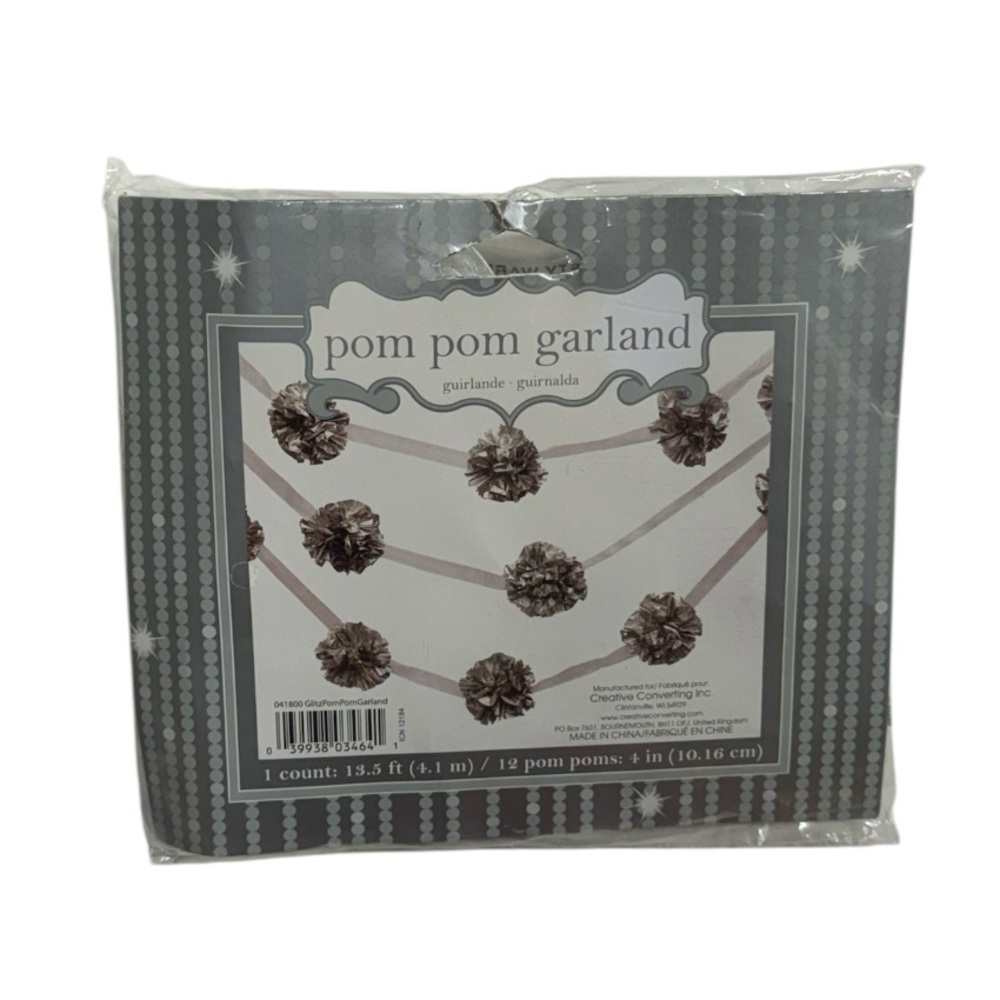 Creative Converting silver colored Pom Pom garland brand new in packaging!
